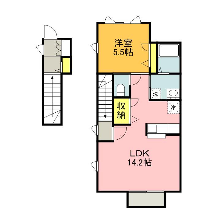 シャンブルAK(1LDK/2階)の間取り写真