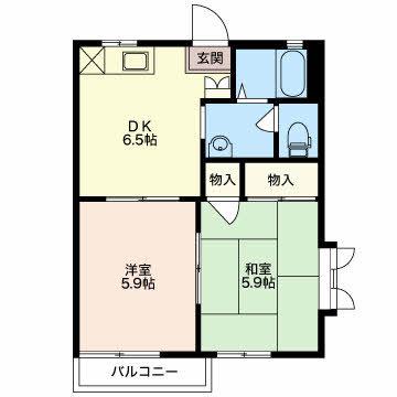 フローラカワグチ(2DK/2階)の間取り写真