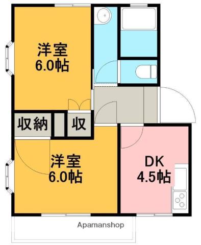 磯部ハイツD(2K/1階)の間取り写真