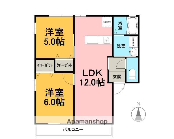 レトアRAINBOW B(2LDK/1階)の間取り写真