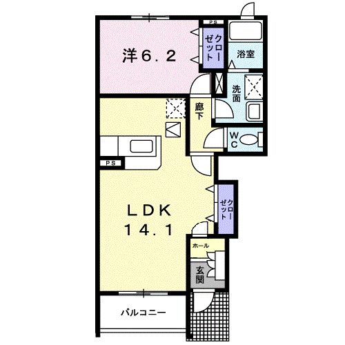 ミルボヌール(1LDK/1階)の間取り写真