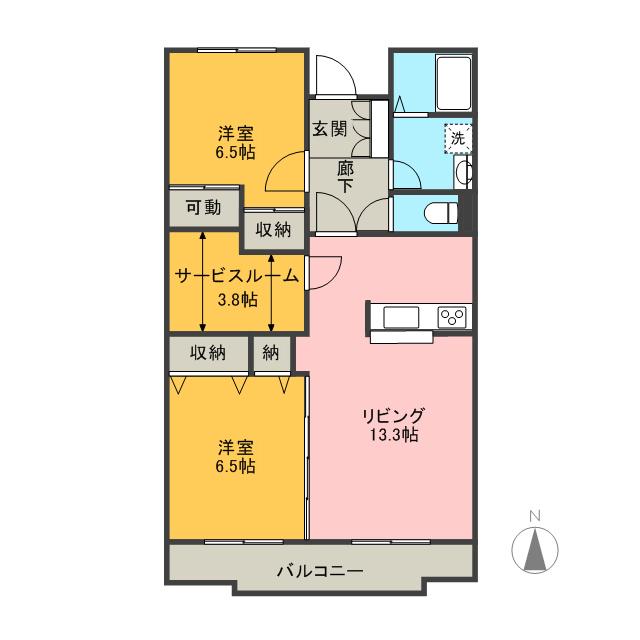 ガーデンヒルズアザレア(2SLDK/6階)の間取り写真