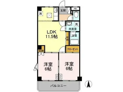 ロイヤルガーデン杉山(2LDK/1階)の間取り写真