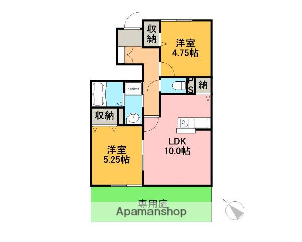 エルメゾンシオンB(2LDK/1階)の間取り写真