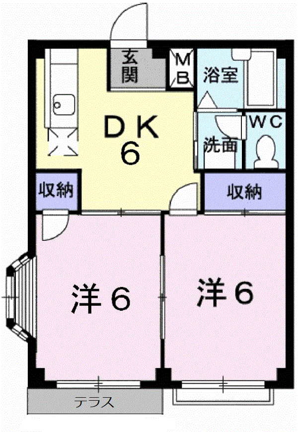 エルディム田口B(2DK/1階)の間取り写真