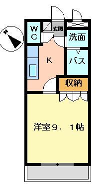 シャンテール弐番館(1K/2階)の間取り写真