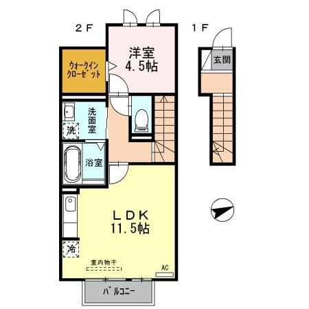 エスポワールメゾン(1LDK/2階)の間取り写真