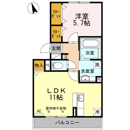 ウエスト フィールド B(1LDK/3階)の間取り写真