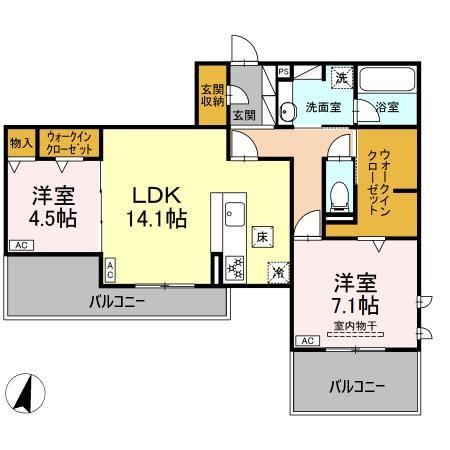 DIOSPERSIMMON長泉 II棟(2LDK/1階)の間取り写真