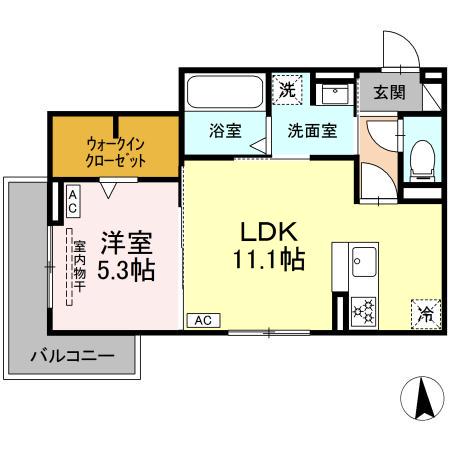 D-CRINUM 本田町(1LDK/3階)の間取り写真