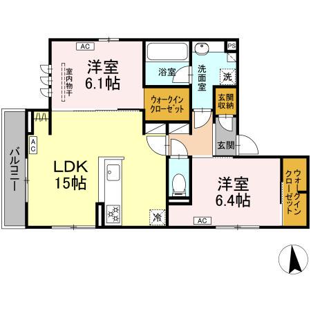 D-CRINUM 若葉町(2LDK/2階)の間取り写真