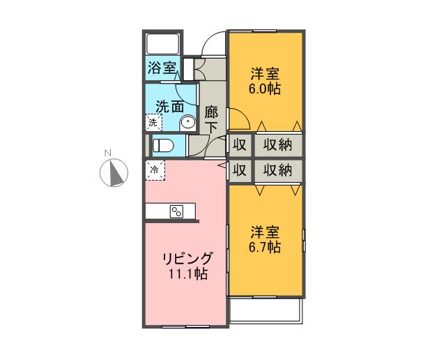 パッセムラージュ(2LDK/2階)の間取り写真
