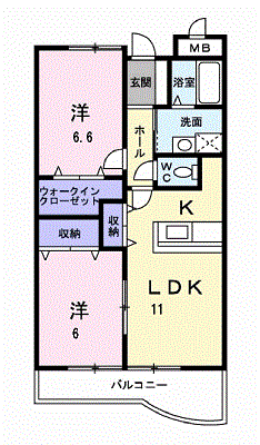 レインボー21(2LDK/3階)の間取り写真