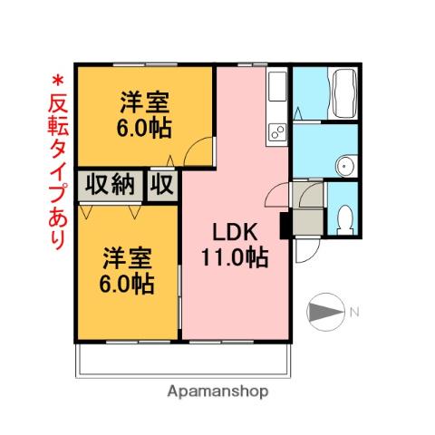 コーポ南Ⅱ(2LDK/2階)の間取り写真