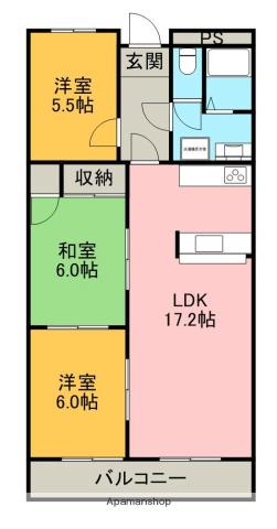 三島昭和ビル(3LDK/2階)の間取り写真