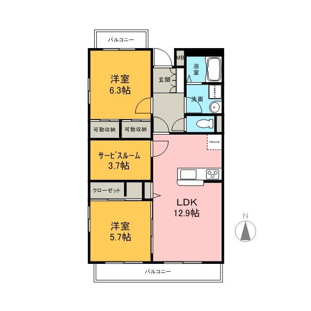 エクセレント・パレス(2SLDK/2階)の間取り写真