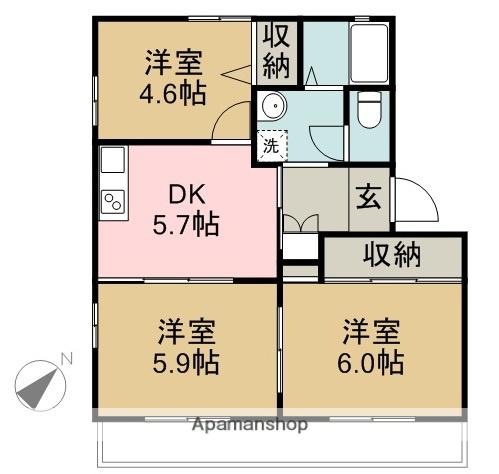 セレス富士岡(3K/2階)の間取り写真