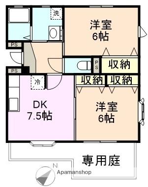 グランシャリオ(2DK/1階)の間取り写真