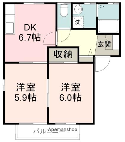 クレール大坂(2DK/2階)の間取り写真