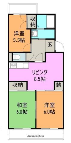 カーメルズタウン(3DK/1階)の間取り写真