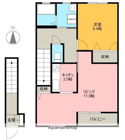 ヴィラ二の岡(1LDK/2階)の間取り写真