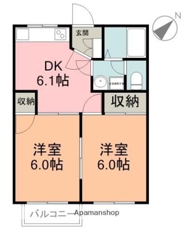 ハイツ仁杉(2DK/2階)の間取り写真