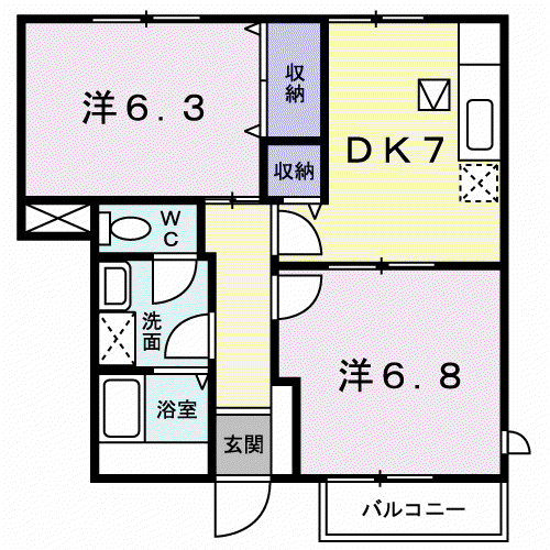 ハイツウイステリアⅡ(2DK/1階)の間取り写真