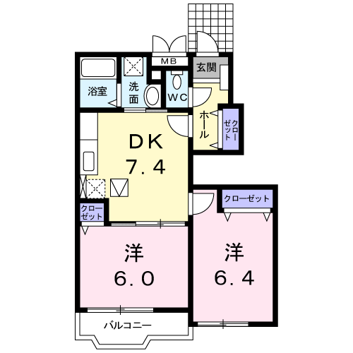 カーサ セレーナⅡ(2DK/1階)の間取り写真