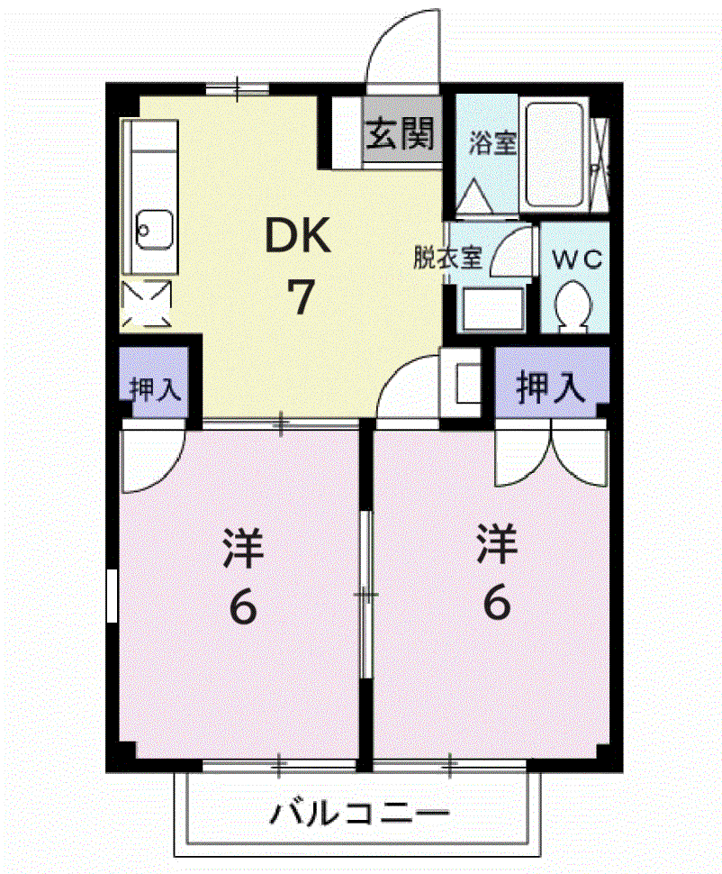 メープルファームⅠ(2DK/2階)の間取り写真