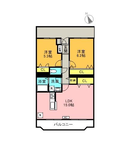 ソレアードK(2LDK/1階)の間取り写真