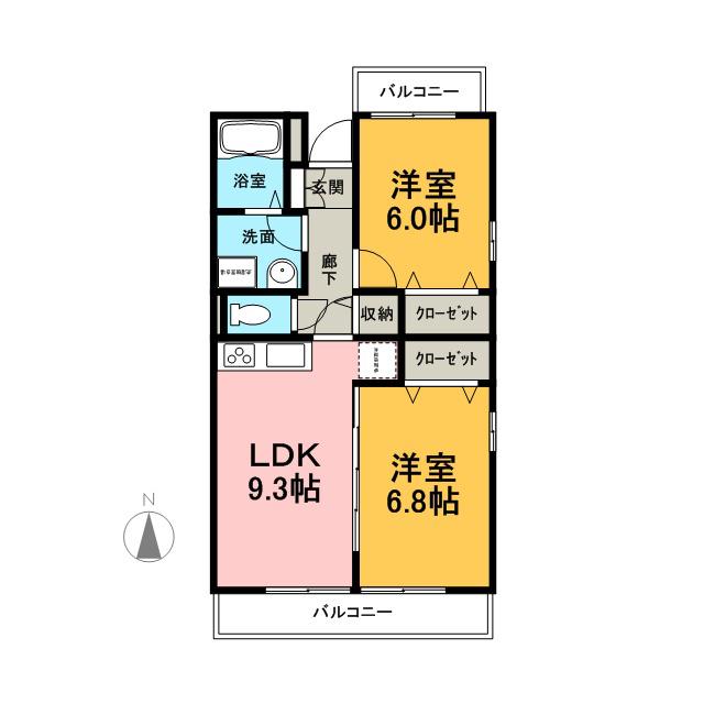 ラフィーネ壱番館(2LDK/4階)の間取り写真