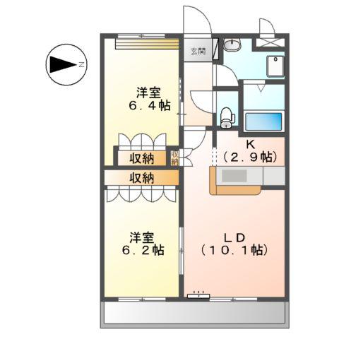 メゾン・ド 美菜里杏 弐番館(2LDK/3階)の間取り写真