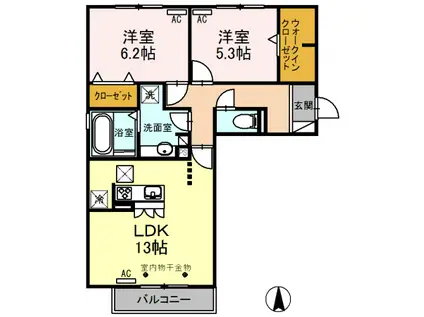 グランシャリオN(2LDK/2階)の間取り写真