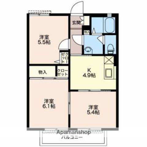 フレグランス住慎(3K/2階)の間取り写真