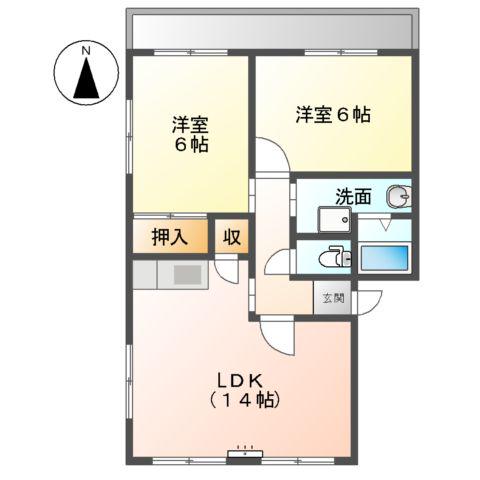 グリーンハイム千草(2LDK/3階)の間取り写真