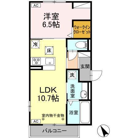 東田中PJⅤ(1LDK/1階)の間取り写真