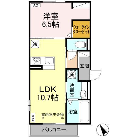 東田中PJⅤ(1LDK/2階)の間取り写真