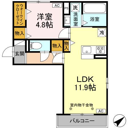 東田中PJⅣ(1LDK/2階)の間取り写真