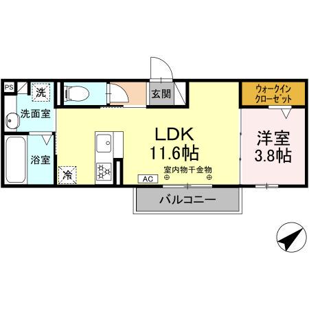 東田中PJⅣ(1LDK/2階)の間取り写真