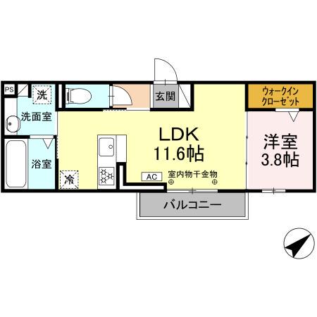 東田中PJⅣ(1LDK/3階)の間取り写真