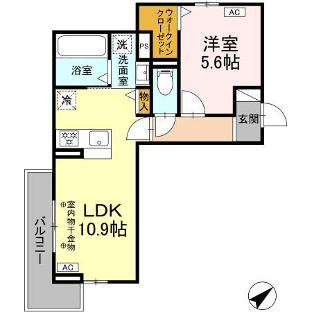 東田中PJⅣ(1LDK/3階)の間取り写真