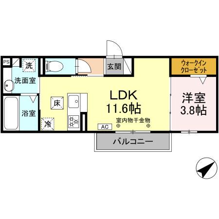 東田中PJⅣ(1LDK/1階)の間取り写真