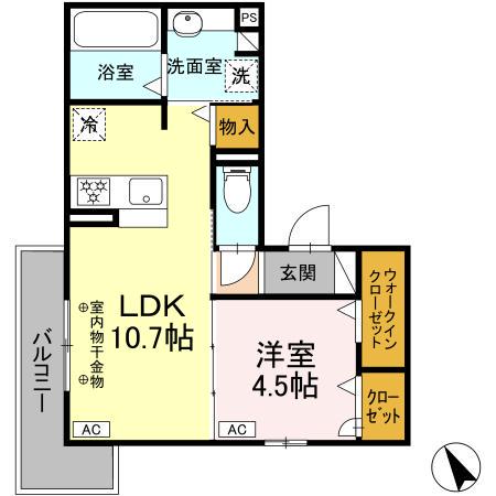 東田中PJⅥ(1LDK/2階)の間取り写真
