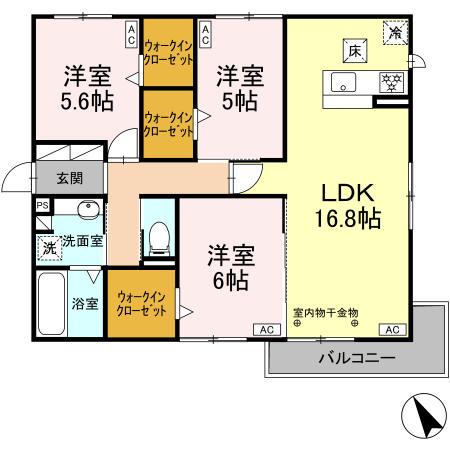 東田中PJⅥ(3LDK/1階)の間取り写真