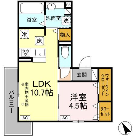 東田中PJⅥ(1LDK/1階)の間取り写真
