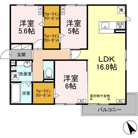 東田中PJⅥ(3LDK/2階)の間取り写真