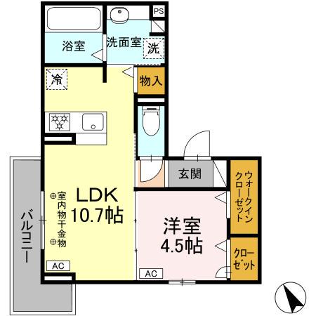 東田中PJⅥ(1LDK/3階)の間取り写真