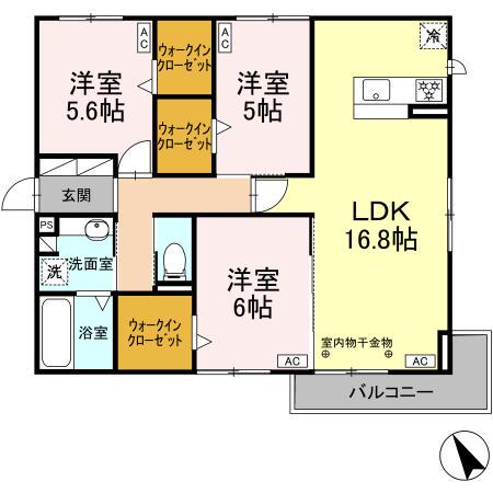 東田中PJⅥ(3LDK/3階)の間取り写真