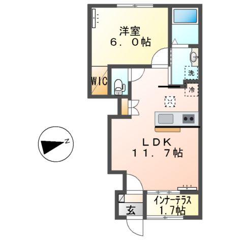グラスミア・ぐみ沢(1LDK/1階)の間取り写真