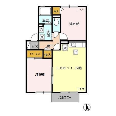 便船塚ハイツB(2LDK/1階)の間取り写真